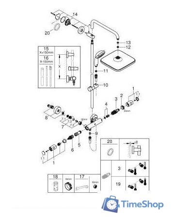 Душевая система  Grohe QuickFix Vitalio Start 250 CUBE 26697000 - Изображение №3 — Интернет-магазин Time-Shop