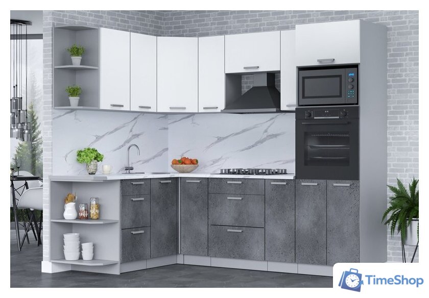 Готовая кухня Интерлиния Мила Лайт 1.68x2.4 левая (белый платинум/бетон портленд/белый гранит) - Изображение №3 — Интернет-магазин Time-Shop