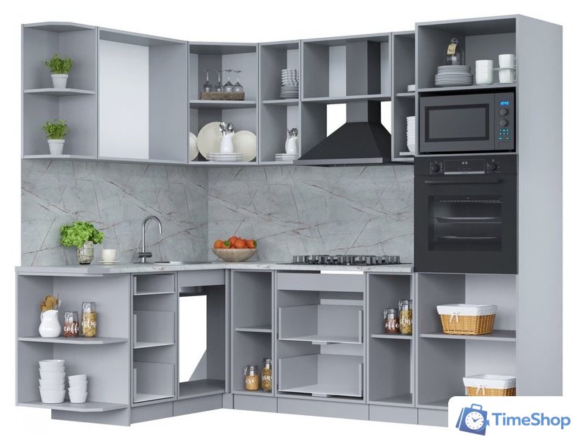 Готовая кухня Интерлиния Мила Лайт 1.68x2.4 левая (белый платинум/бетон портленд/белый гранит) - Изображение №2 — Интернет-магазин Time-Shop