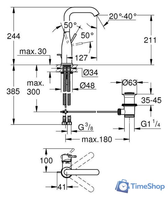 Смеситель Grohe Essence L 32628DC1 - Изображение №2 — Интернет-магазин Time-Shop