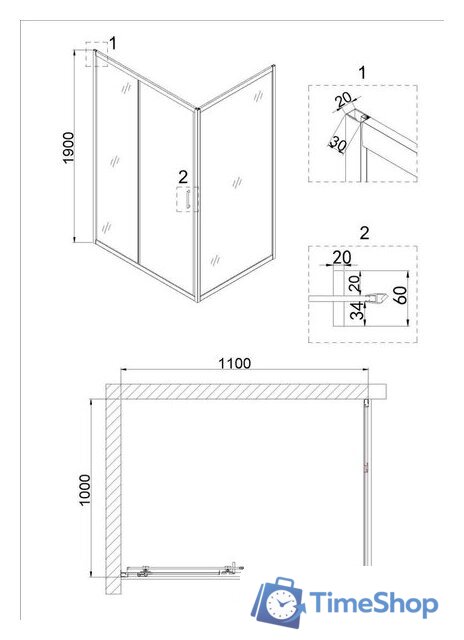 Душевая дверь Niagara NG-82-11AB 110x190 - Изображение №3 — Интернет-магазин Time-Shop