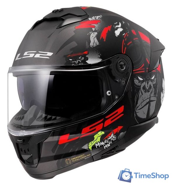 Мотошлем LS2 FF808 Stream 2 Angry Monkey (S, черный матовый/красный) - Изображение №5 — Интернет-магазин Time-Shop