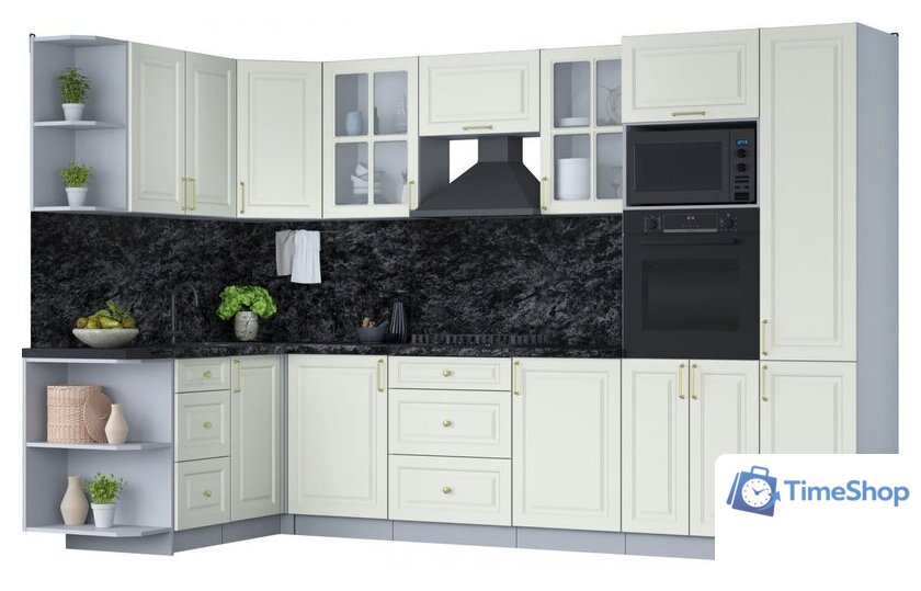 Готовая кухня Интерлиния Мила Шато 1.68x3.2 ВТ левая (белый/белый/кастилло темный) - Изображение №1 — Интернет-магазин Time-Shop