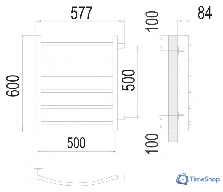 Полотенцесушитель TERMINUS Классик П6 500x600 (боковое подключение 50, хром) - Изображение №3 — Интернет-магазин Time-Shop