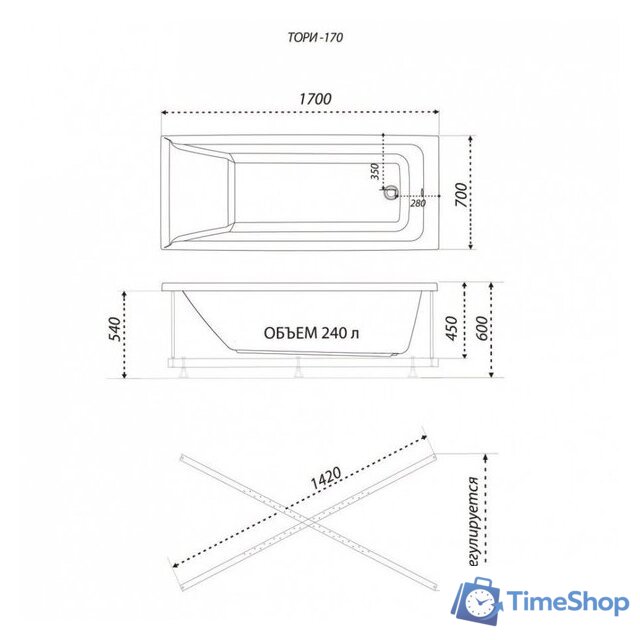 Ванна 1AcReal Тори 170х70 (с каркасом и экраном) - Изображение №5 — Интернет-магазин Time-Shop