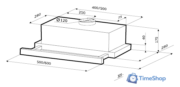 Кухонная вытяжка Krona Kamilla 500 Black 1m - Изображение №2 — Интернет-магазин Time-Shop