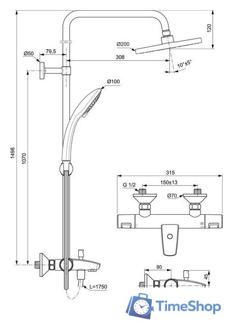 Душевая система  Ideal Standard Ceratherm T25 A7590AA - Изображение №8 — Интернет-магазин Time-Shop