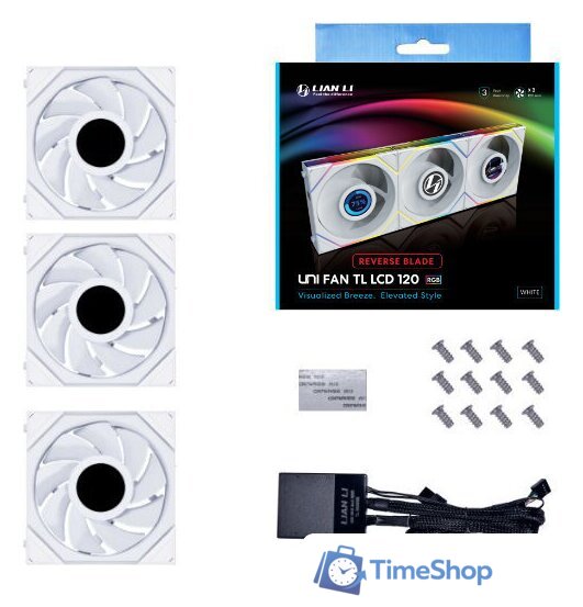 Комплект вентиляторов для корпуса Lian Li Uni Fan TL LCD 120 Reverse Triple Pack G99.12RTLLCD3W.R0 - Изображение №1 — Интернет-магазин Time-Shop