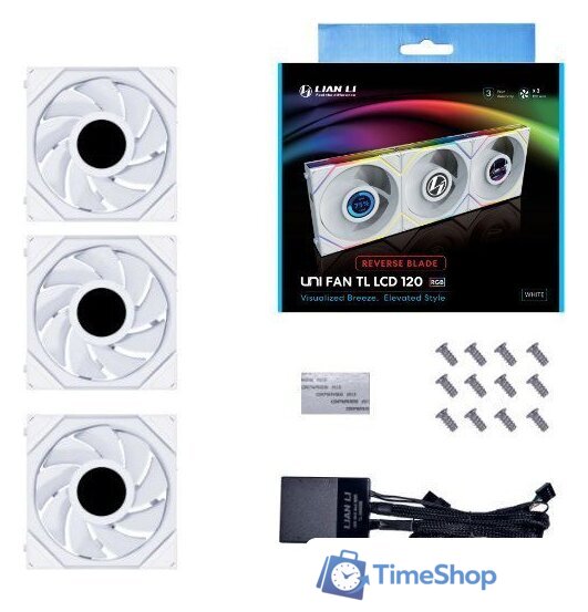 Комплект вентиляторов для корпуса Lian Li Uni Fan TL LCD 120 Reverse Triple Pack G99.12RTLLCD3W.R0 - Изображение №1 — Интернет-магазин Time-Shop