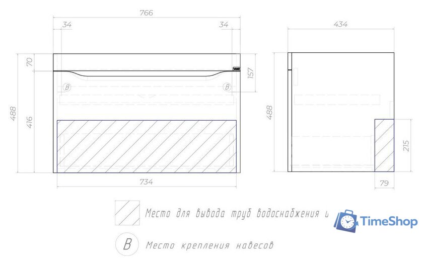  Vigo Тумба под умывальник Grani 800-0-1 Como навесная (дуб золотой) - Изображение №8 — Интернет-магазин Time-Shop