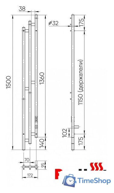 Полотенцесушитель ProHeat Loft 150х17 (терморегулятор, таймер, черный муар) - Изображение №4 — Интернет-магазин Time-Shop