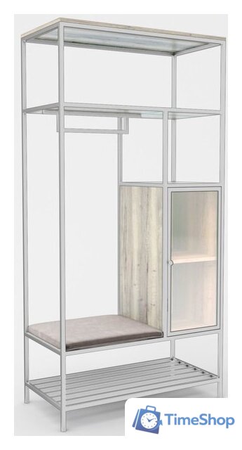 Стеллаж Hype Mebel Босс 120x200 (белый/древесина белая/велюр серый) - Изображение №1 — Интернет-магазин Time-Shop