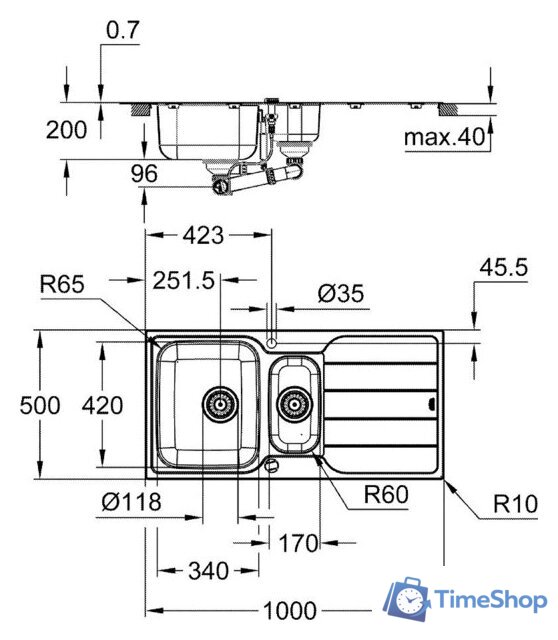 Кухонная мойка Grohe K500 60-S 100/50 1.5 rev 31572SD1 - Изображение №3 — Интернет-магазин Time-Shop