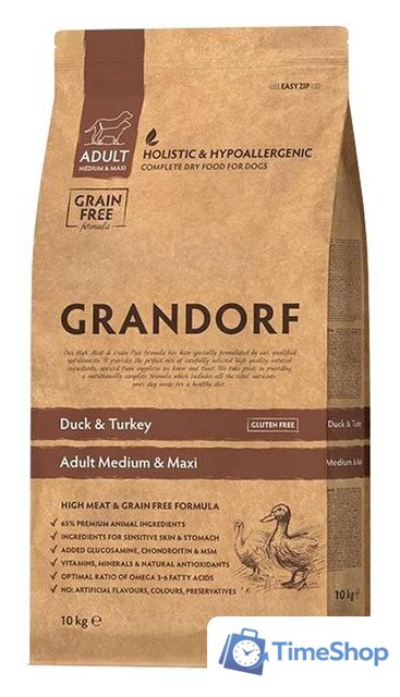 Сухой корм для собак Grandorf Medium & Maxi Breeds Duck & Turkey (с уткой и индейкой) 10 кг - Изображение №1 — Интернет-магазин Time-Shop