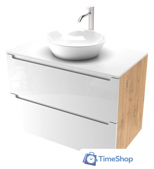  ЗОВ Тумба под умывальник Дион 80 D80LHO0M9003MKV5-KP13W (белый матовый/дуб) - Изображение №1 — Интернет-магазин Time-Shop