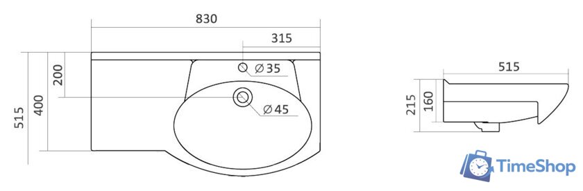 Умывальник Santek Коралл-83 83x51.5 [1.WH11.0.225] - Изображение №2 — Интернет-магазин Time-Shop