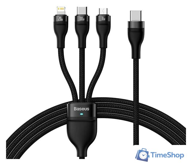 Кабель Baseus Flash Series II USB Type-C - Lightning/USB Type-C/microUSB (1.5 м, черный) - Изображение №1 — Интернет-магазин Time-Shop