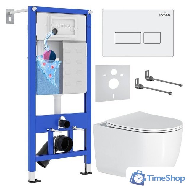 Унитаз подвесной Roxen Vortex Tornado в комплекте с инсталляцией StounFix Dual Fresh 6 в 1 964480 (кнопка: белый глянец) - Изображение №1 — Интернет-магазин Time-Shop