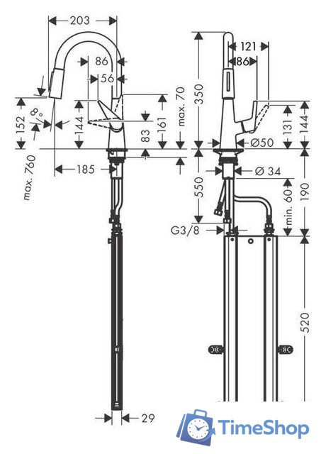Смеситель Hansgrohe Talis M51 73850800 (стальной) - Изображение №6 — Интернет-магазин Time-Shop