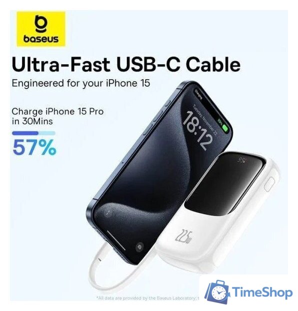 Внешний аккумулятор Baseus Qpow Pro+ Digital Display Fast Charge 22.5W 10000mAh (белый) - Изображение №2 — Интернет-магазин Time-Shop