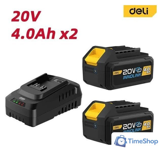 Аккумулятор с зарядным устройством Deli EDL-CM20A4E (20В/2x4 Ah + 20В) - Изображение №2 — Интернет-магазин Time-Shop