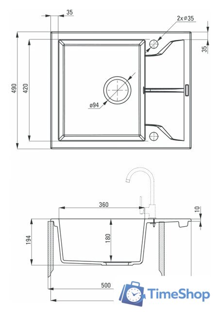 Кухонная мойка Deante Andante ZQN G11A (графитовый металлик) - Изображение №2 — Интернет-магазин Time-Shop