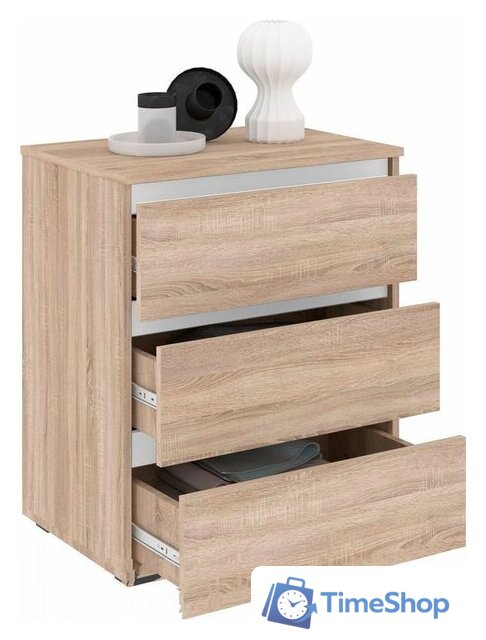 Комод Кортекс-мебель Бари 60 3ш (дуб сонома/дуб сонома/белый) - Изображение №2 — Интернет-магазин Time-Shop
