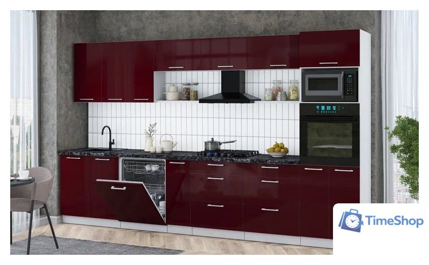 Готовая кухня Интерлиния Мила Gloss 3.5-ПМ1-2 (бордовый глянец/бордовый глянец/кастилло темный) - Изображение №3 — Интернет-магазин Time-Shop