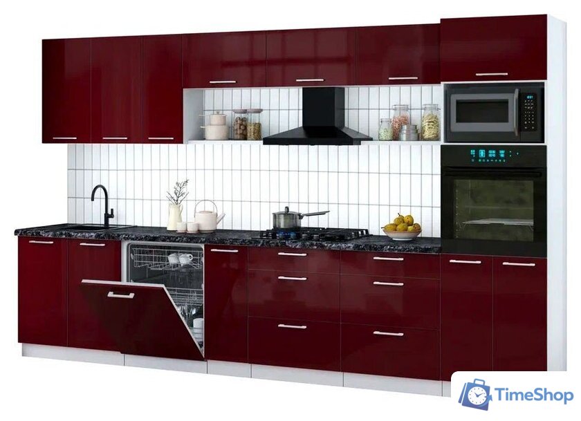 Готовая кухня Интерлиния Мила Gloss 3.5-ПМ1-2 (бордовый глянец/бордовый глянец/кастилло темный) - Изображение №1 — Интернет-магазин Time-Shop