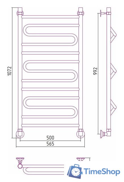 Полотенцесушитель Стилье Аксиома-30 1000х500 00663-1050 - Изображение №3 — Интернет-магазин Time-Shop