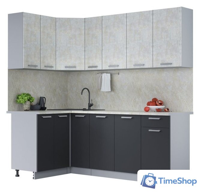 Готовая кухня Интерлиния Мила Лайт 1.2x2.1 (бетон лайт/антрацит/опал светлый) - Изображение №1 — Интернет-магазин Time-Shop