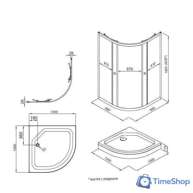 Душевой уголок Triton Альфа Хром А1 100х100 без поддона (прозрачное стекло) - Изображение №2 — Интернет-магазин Time-Shop