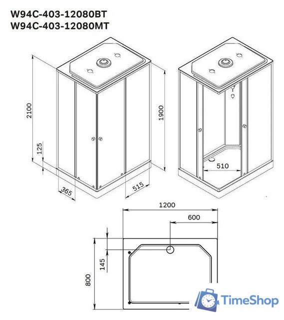 Душевая кабина AM.PM X-Joy 120x80 W94C-403-12080BT (черный матовый/прозрачное стекло) - Изображение №7 — Интернет-магазин Time-Shop
