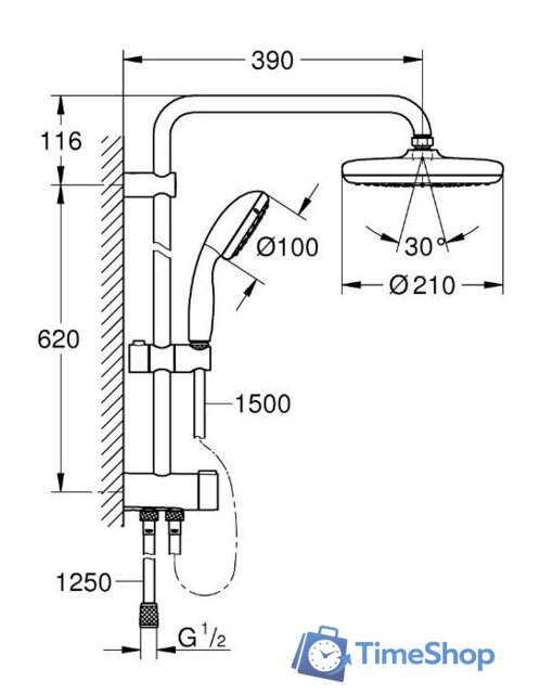 Душевая система  Grohe Vitalio Start System 210 26538000 - Изображение №2 — Интернет-магазин Time-Shop