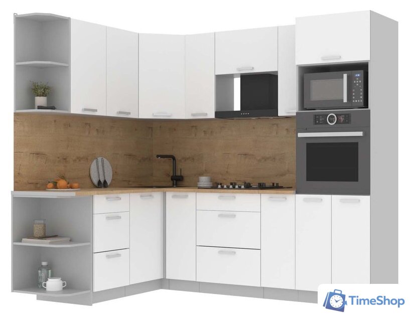 Готовая кухня Интерлиния Мила Лайт 1.68x2.4 левая (белый платинум/белый платинум/дуб бунратти) - Изображение №1 — Интернет-магазин Time-Shop