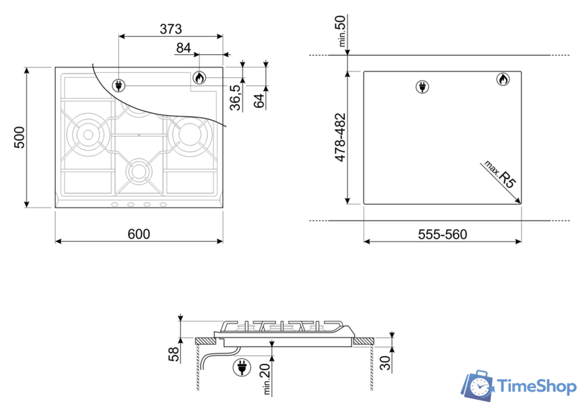 Варочная панель Smeg SR264XGH2 - Изображение №2 — Интернет-магазин Time-Shop