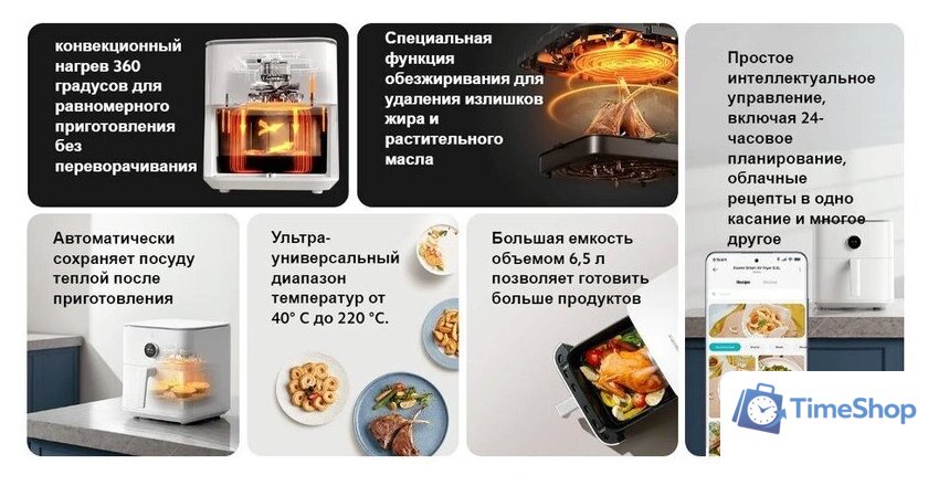 Аэрогриль (аэрофритюрница) Xiaomi Smart Air Fryer 6.5L MAF10 (международная версия, белый) - Изображение №10 — Интернет-магазин Time-Shop