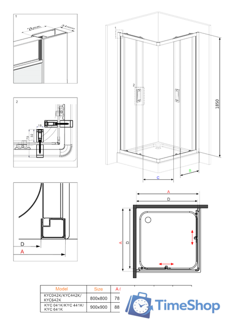 Душевой уголок Deante Funkia 90x90 KYC 641K (хром/матовое) - Изображение №2 — Интернет-магазин Time-Shop