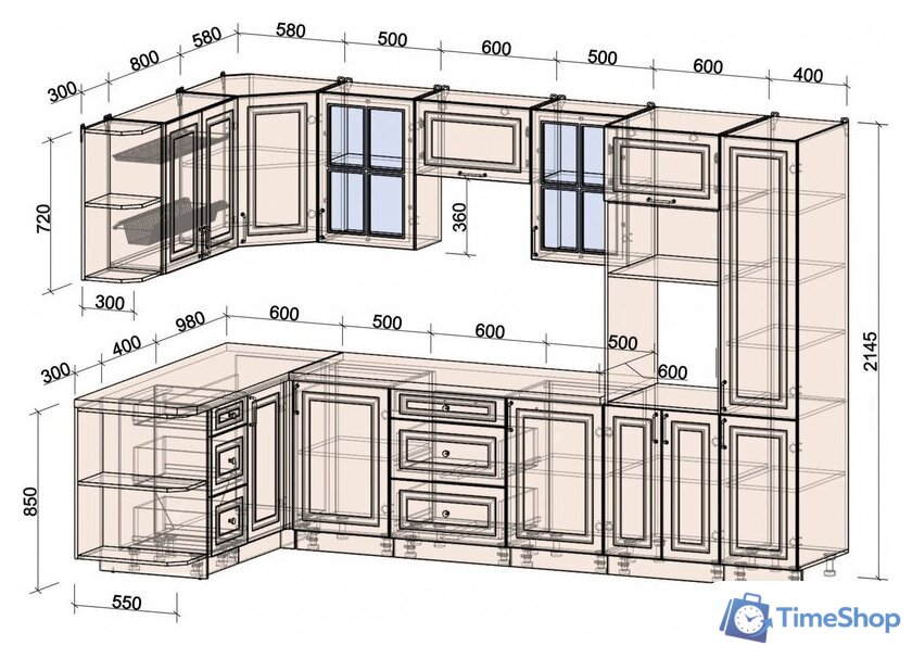 Готовая кухня Интерлиния Мила Шато 1.68x3.2 ВТ левая (белый/мята/бискайская сосна) - Изображение №5 — Интернет-магазин Time-Shop
