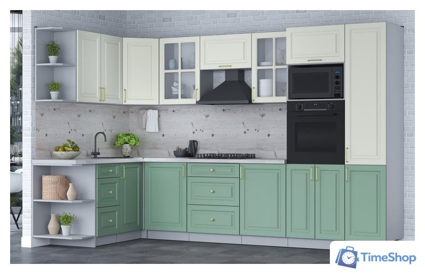 Готовая кухня Интерлиния Мила Шато 1.68x3.2 ВТ левая (белый/мята/бискайская сосна) - Изображение №4 — Интернет-магазин Time-Shop