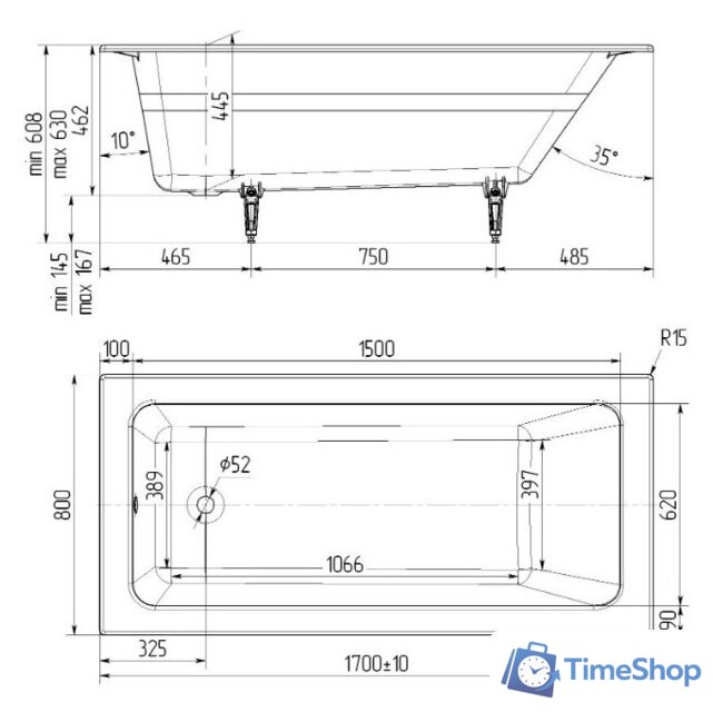 Ванна Универсал Оптима Ультра-У 170x80 (1 сорт, без ножек) - Изображение №5 — Интернет-магазин Time-Shop