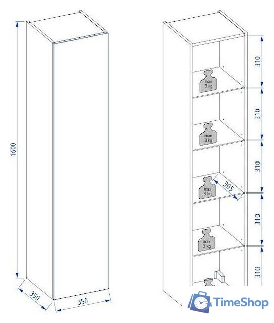  Lauter Шкаф-пенал Навесной Nelli (бело-серый п/мат) - Изображение №2 — Интернет-магазин Time-Shop