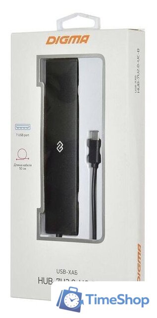 USB-хаб Digma HUB-7U2.0-UC-B - Изображение №6 — Интернет-магазин Time-Shop