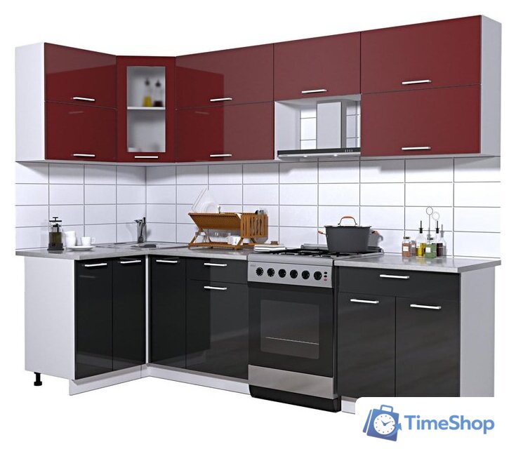 Готовая кухня Интерлиния Мила Gloss 60-12x27 (бордовый/черный глянец) - Изображение №1 — Интернет-магазин Time-Shop