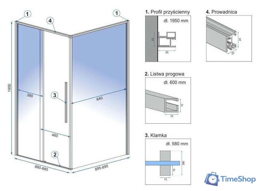 Душевой уголок Rea Solar 90x90 (золото/прозрачное стекло) - Изображение №8 — Интернет-магазин Time-Shop