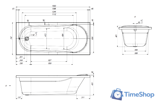 Ванна Ventospa Aqua 170x75 - Изображение №6 — Интернет-магазин Time-Shop