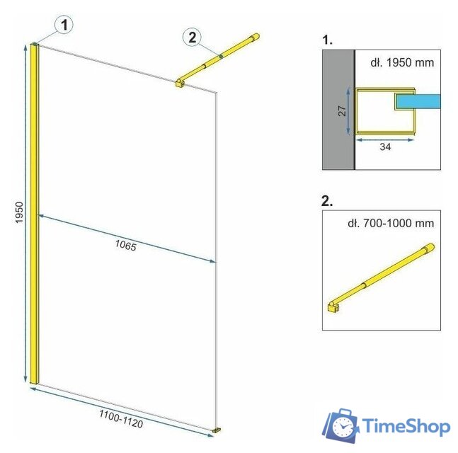 Душевая стенка Rea Aero 110 (золотой/прозрачное стекло) - Изображение №5 — Интернет-магазин Time-Shop