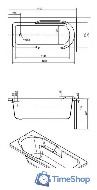 Ванна Cersanit Santana 140x70 (с ножками) - Изображение №3 — Интернет-магазин Time-Shop