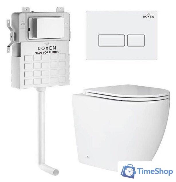 Унитаз приставной Roxen Antares в комплекте с инсталляцией Attach 5 в 1 967013 (кнопка: белый глянцевый) - Изображение №1 — Интернет-магазин Time-Shop