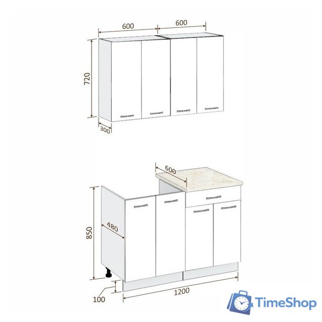 Готовая кухня Кортекс-мебель Корнелия Лира-лайт 1.2м (дуб сонома/венге/марсель) - Изображение №3 — Интернет-магазин Time-Shop